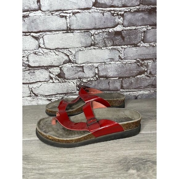 Mobils Mephisto Red Patent Leather Strap Cork Wedge Sandals Women’s 38EU/7.5M US - Picture 1 of 16